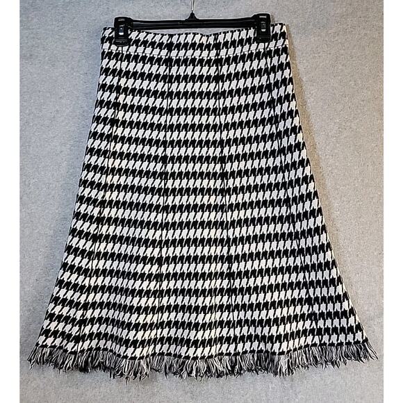 VERSONA Women’s Sz M Black White Houndstooth Knit Skirt A-Line Midi Fringe NWT - Picture 3 of 8